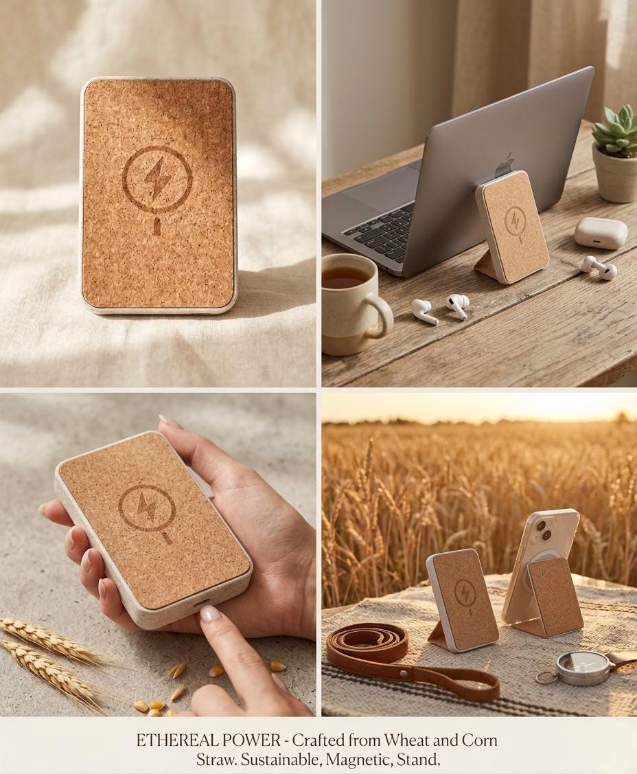 Engraved Wheat Straw MagSafe Power Bank