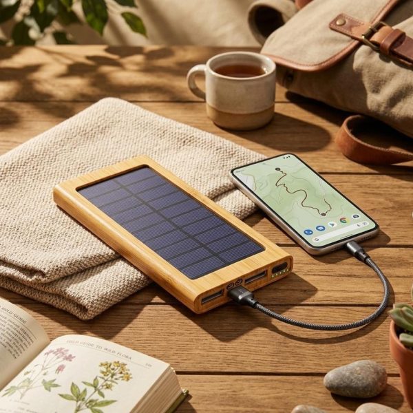 Solar Power Bank 30000mAh, Bamboo Grain