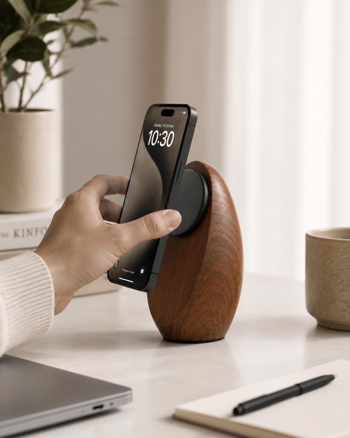 Sculptural Wooden MagSafe Stand