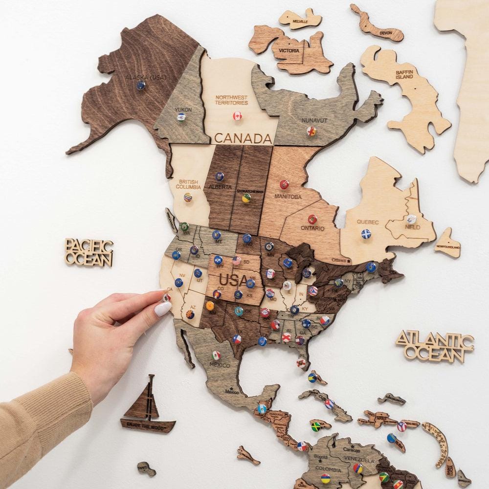 3D Layered Wooden World Map