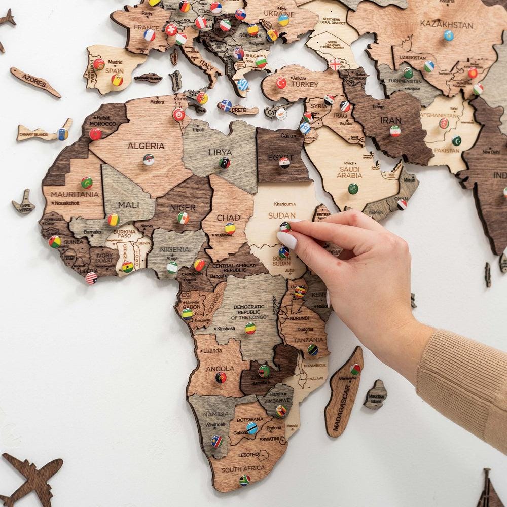 3D Layered Wooden World Map
