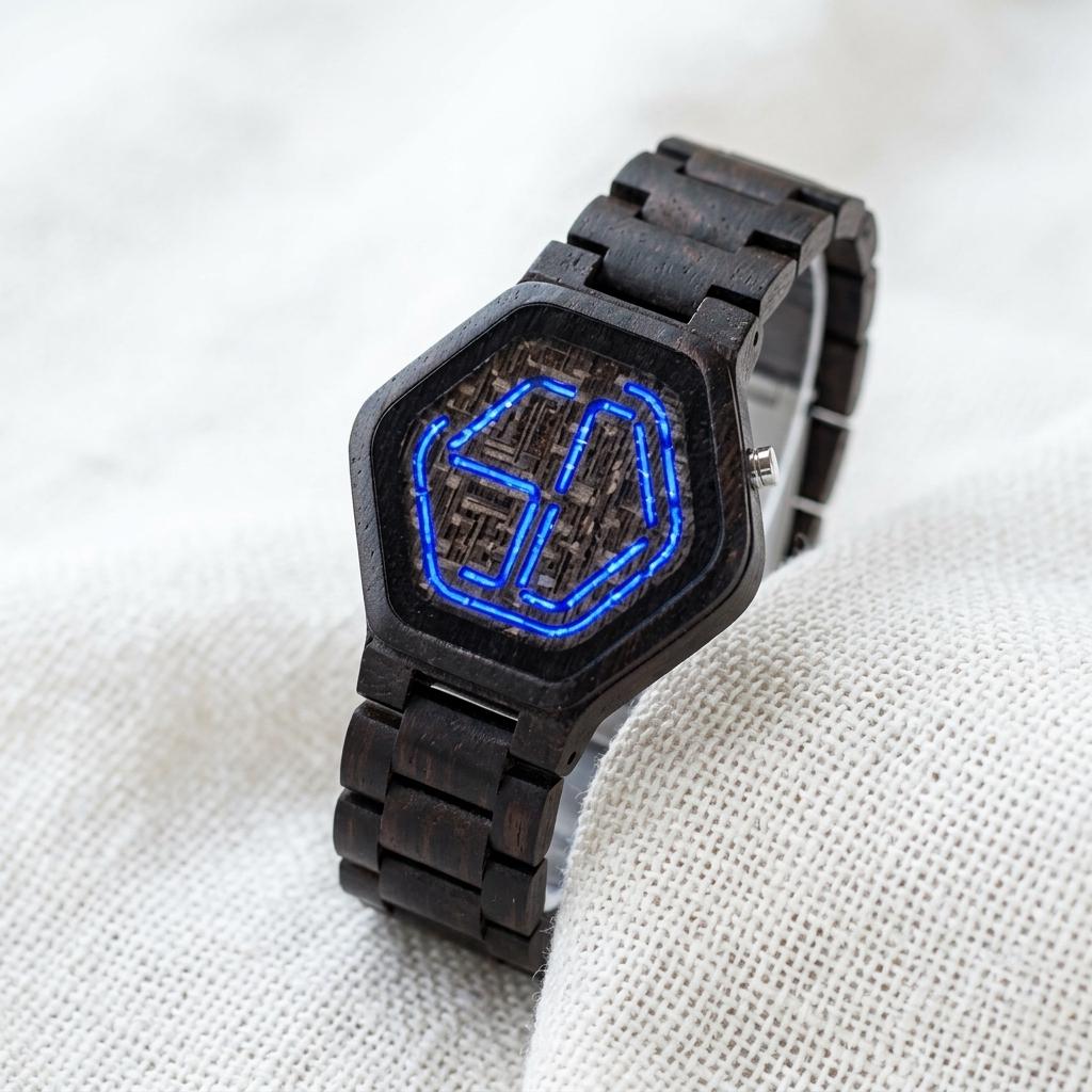 Wooden LED Watch, Hexagonal Digital, Unisex