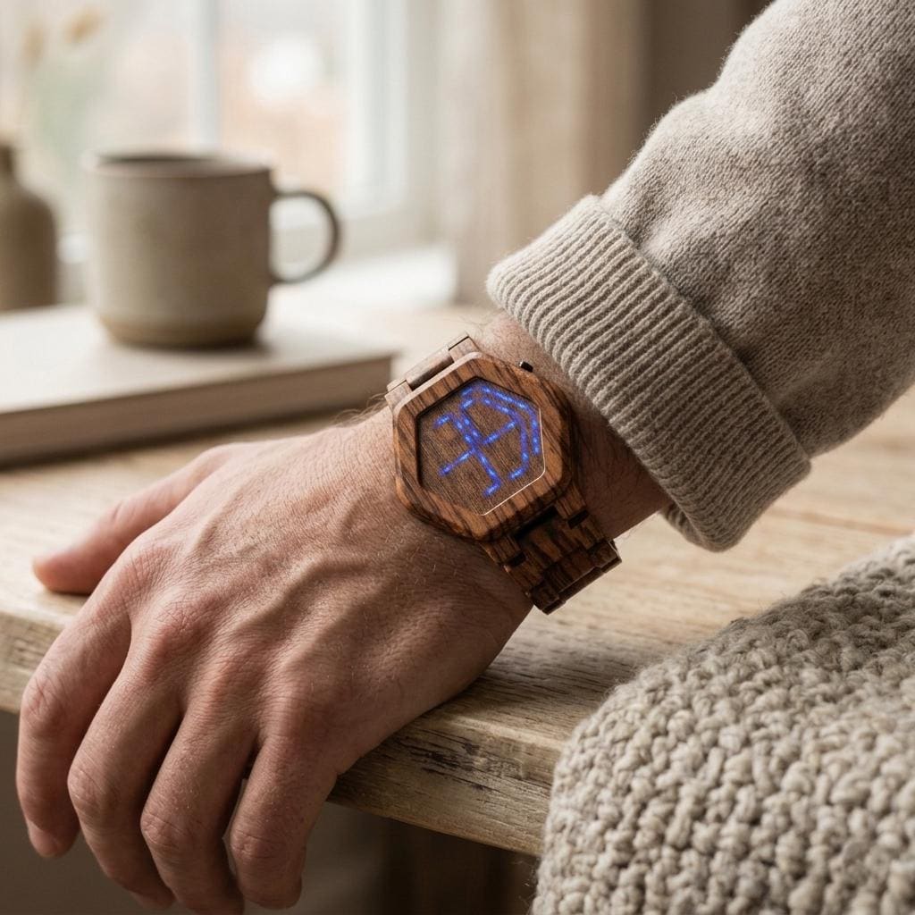Wooden LED Watch, Hexagonal Digital, Unisex