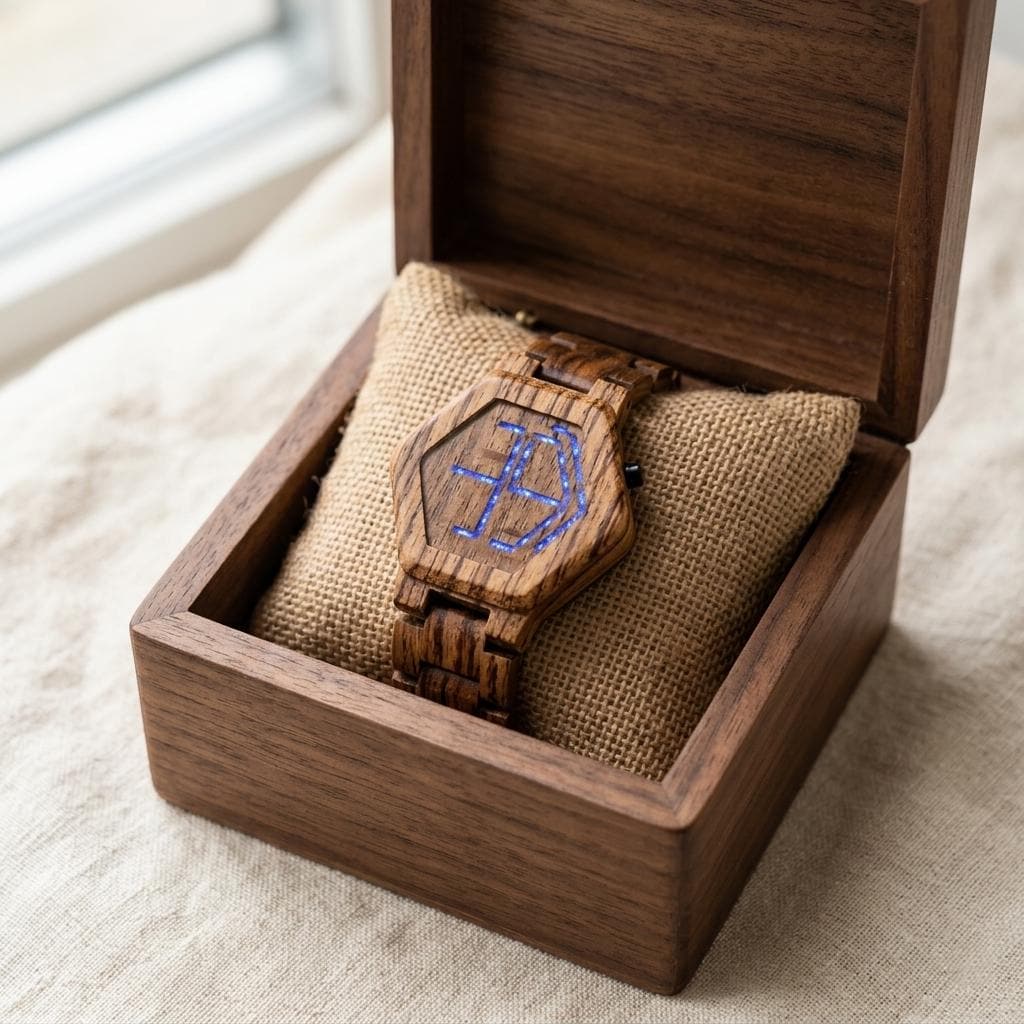 Wooden LED Watch, Hexagonal Digital, Unisex