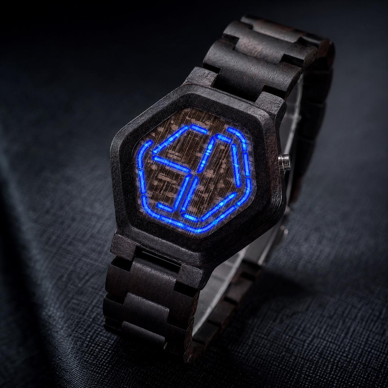 Wooden LED Watch, Hexagonal Digital, Unisex