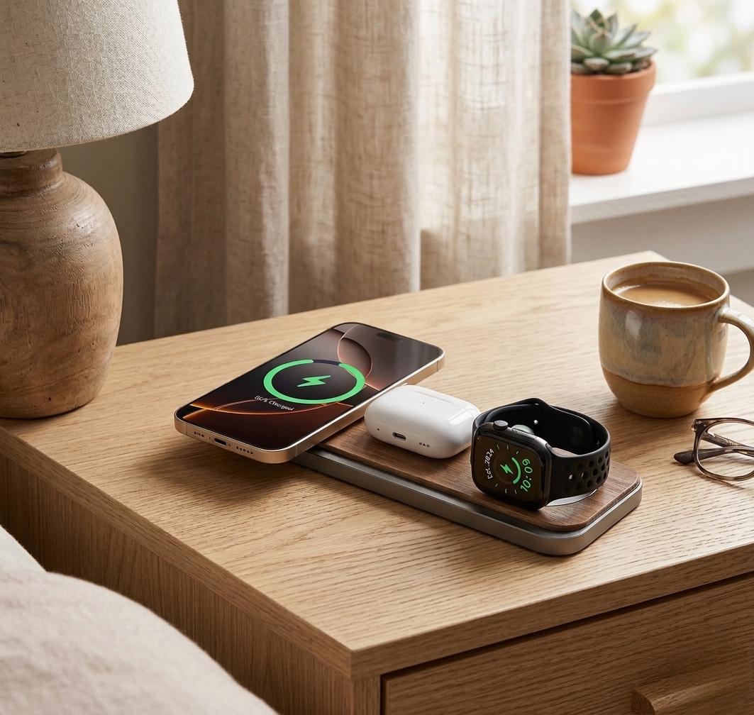 3-in-1 Wood & Metal MagSafe Station