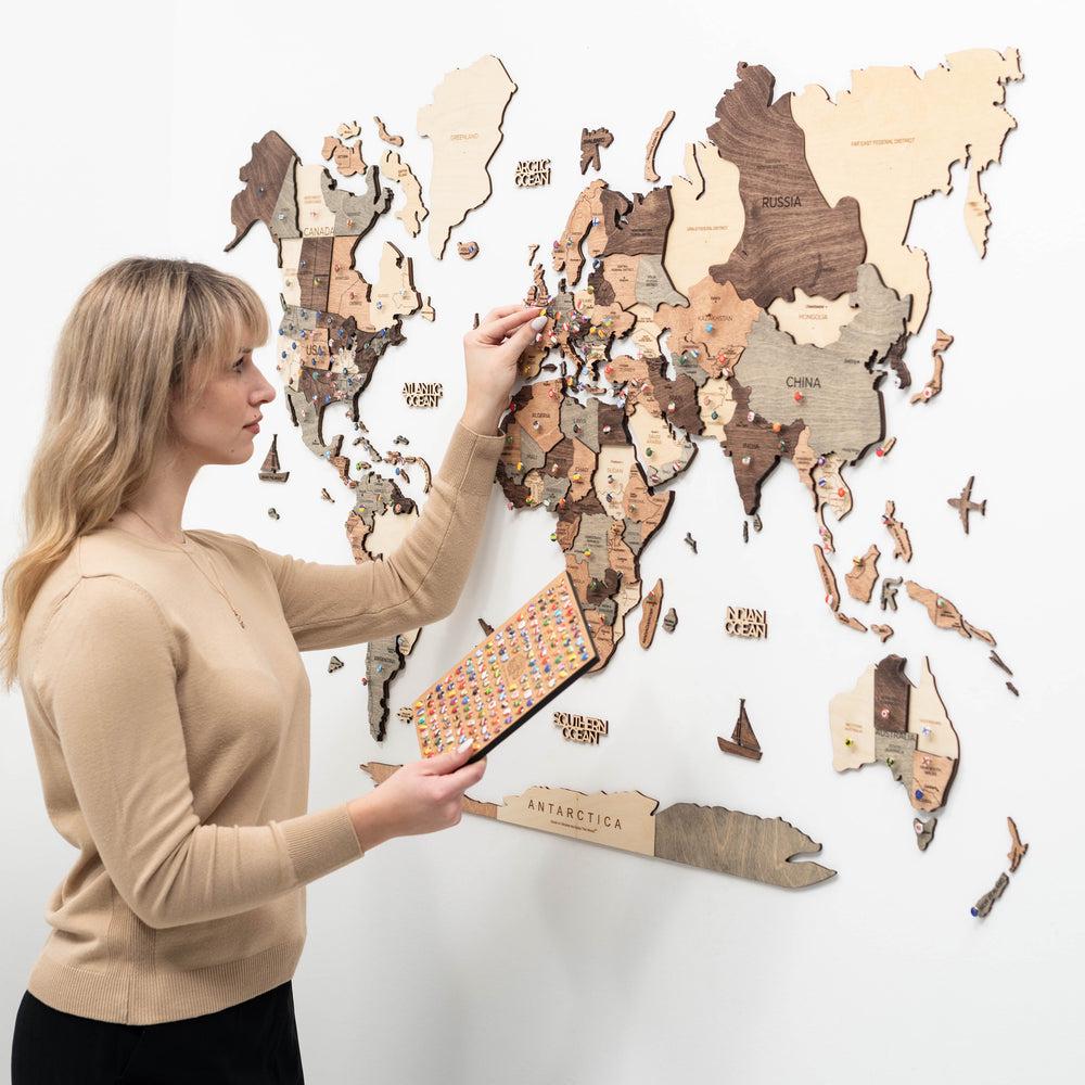3D Layered Wooden World Map