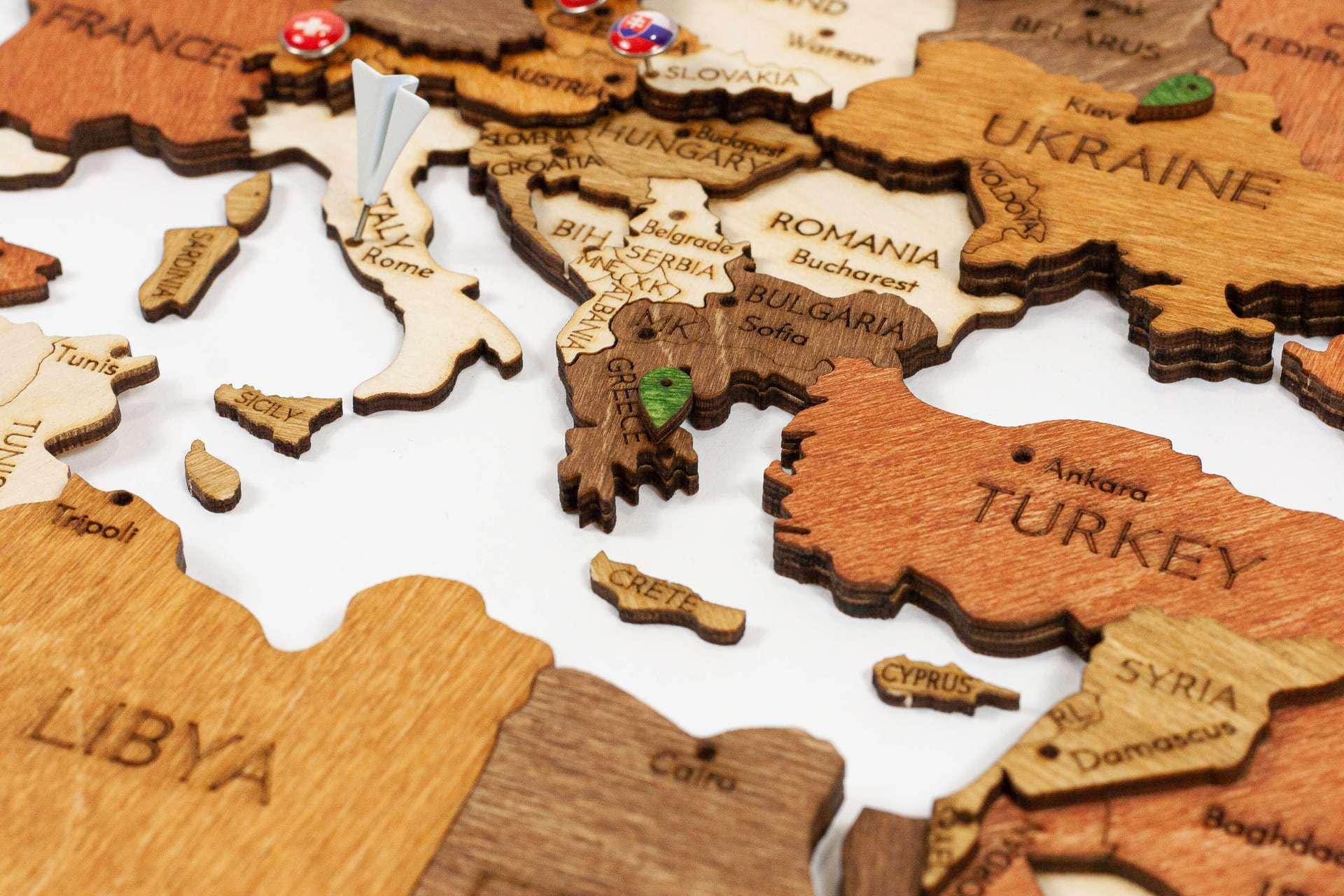 3D Layered Wooden World Map