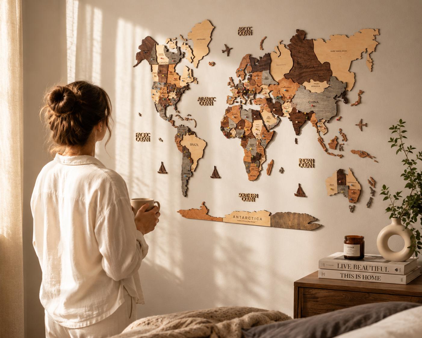 3D Layered Wooden World Map