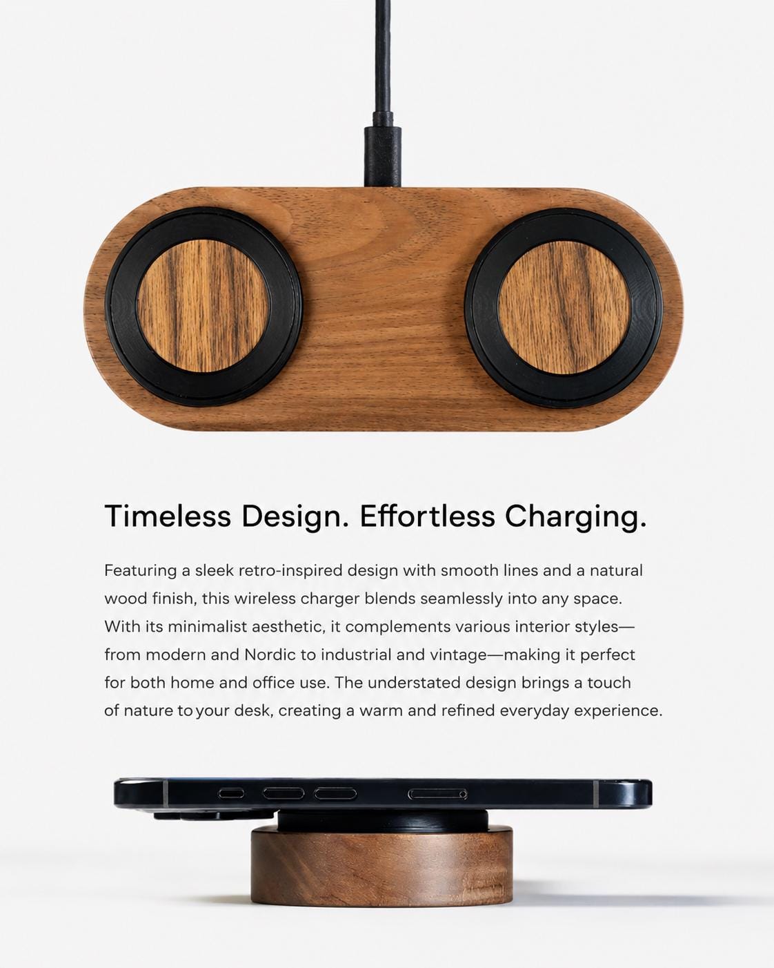 Dual 30W Black Walnut Charging Dock
