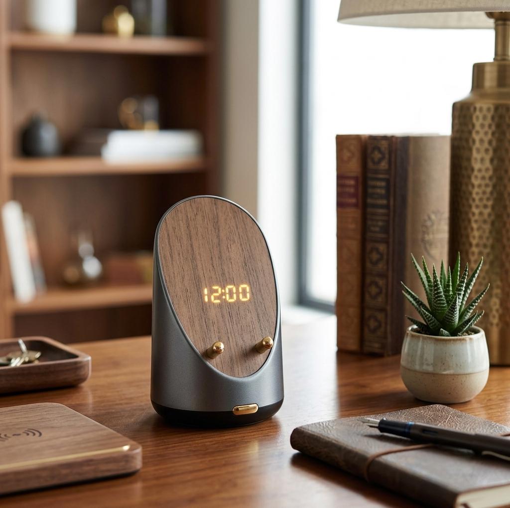 Wooden Charging Clock with Bluetooth Speaker