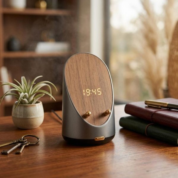 Wooden Charging Clock with Bluetooth Speaker