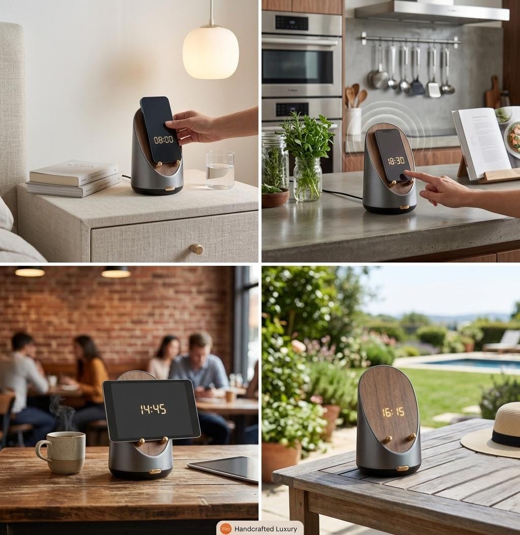 Wooden Charging Clock with Bluetooth Speaker