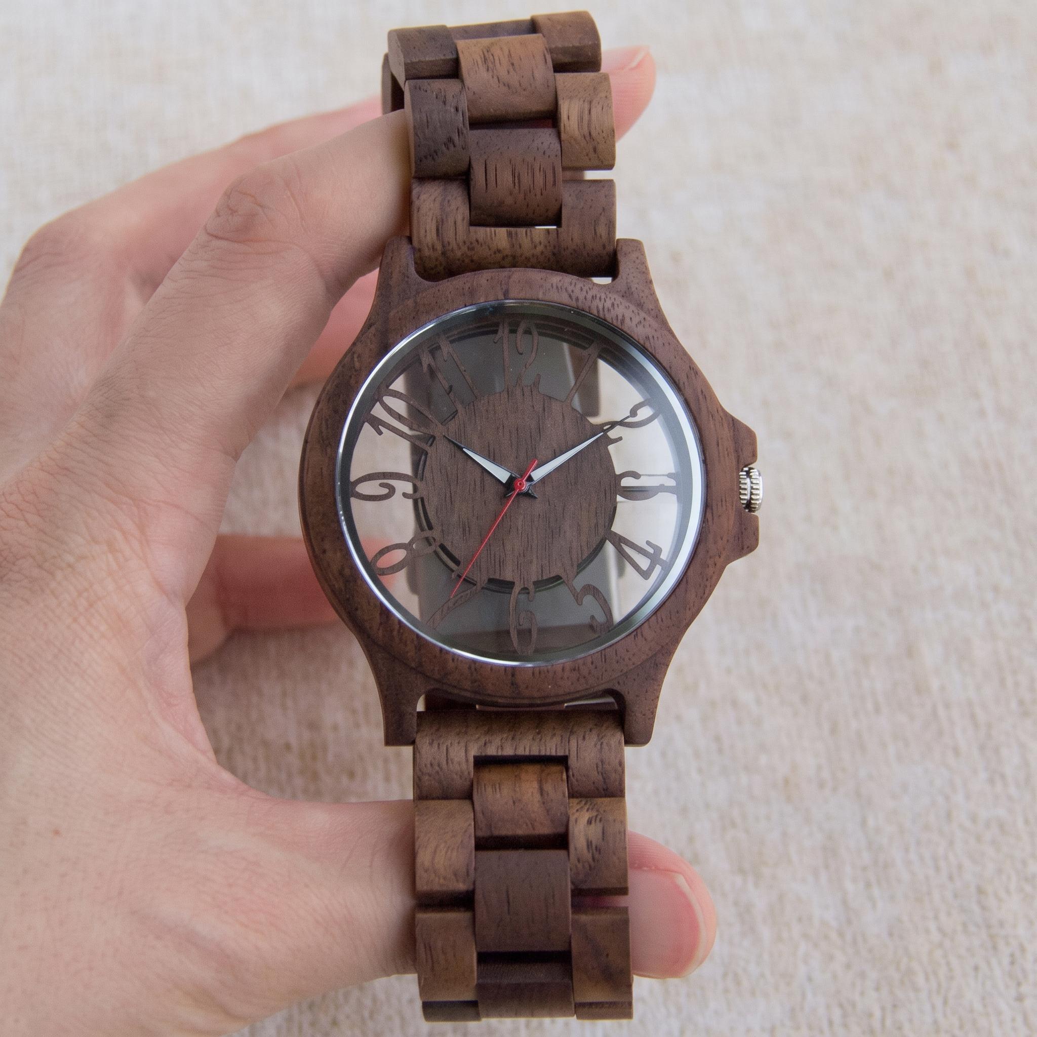 Minimalist Wooden Watch for Men, Skeleton Dial