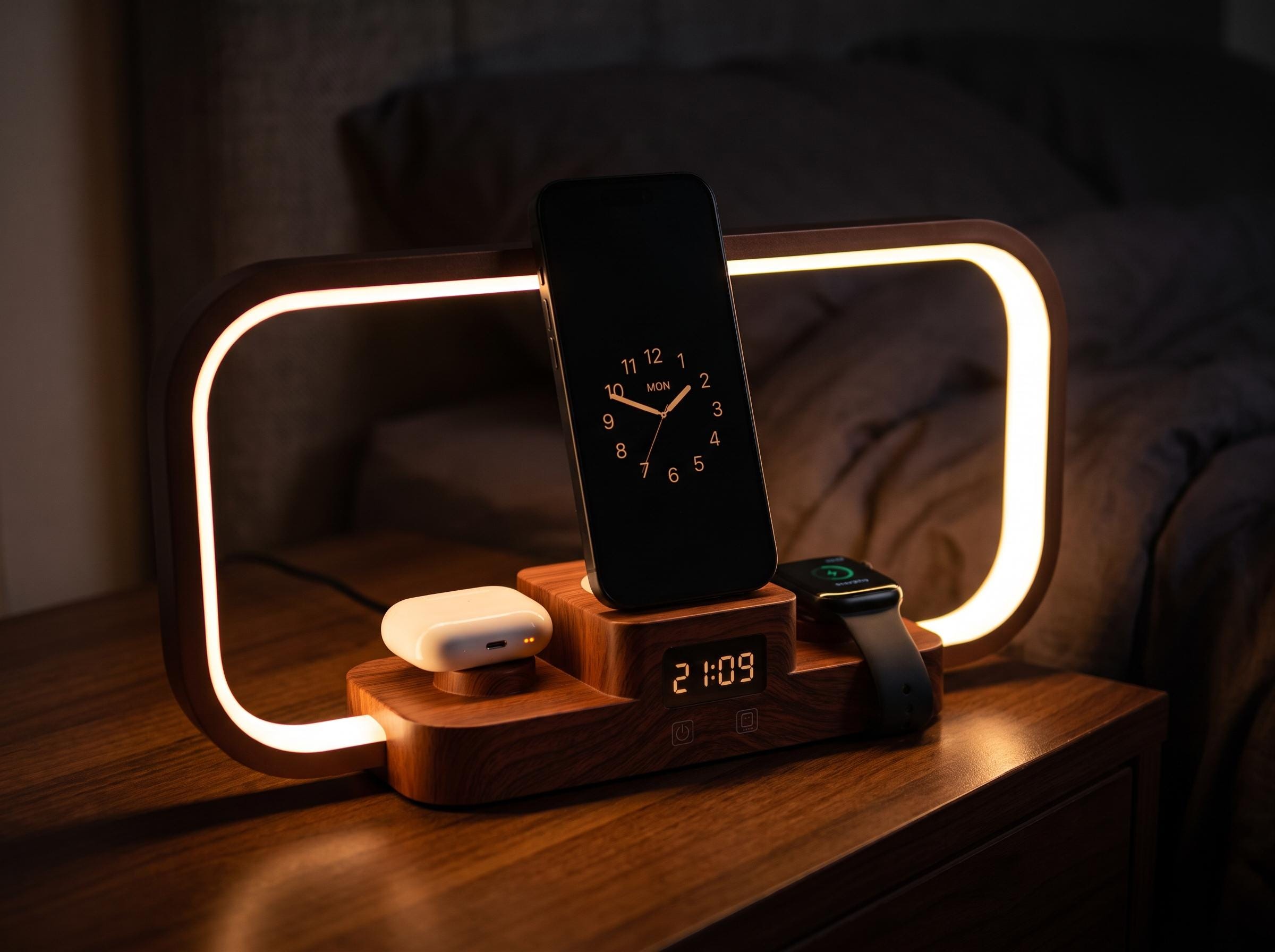3-in-1 Charging Lamp with Clock