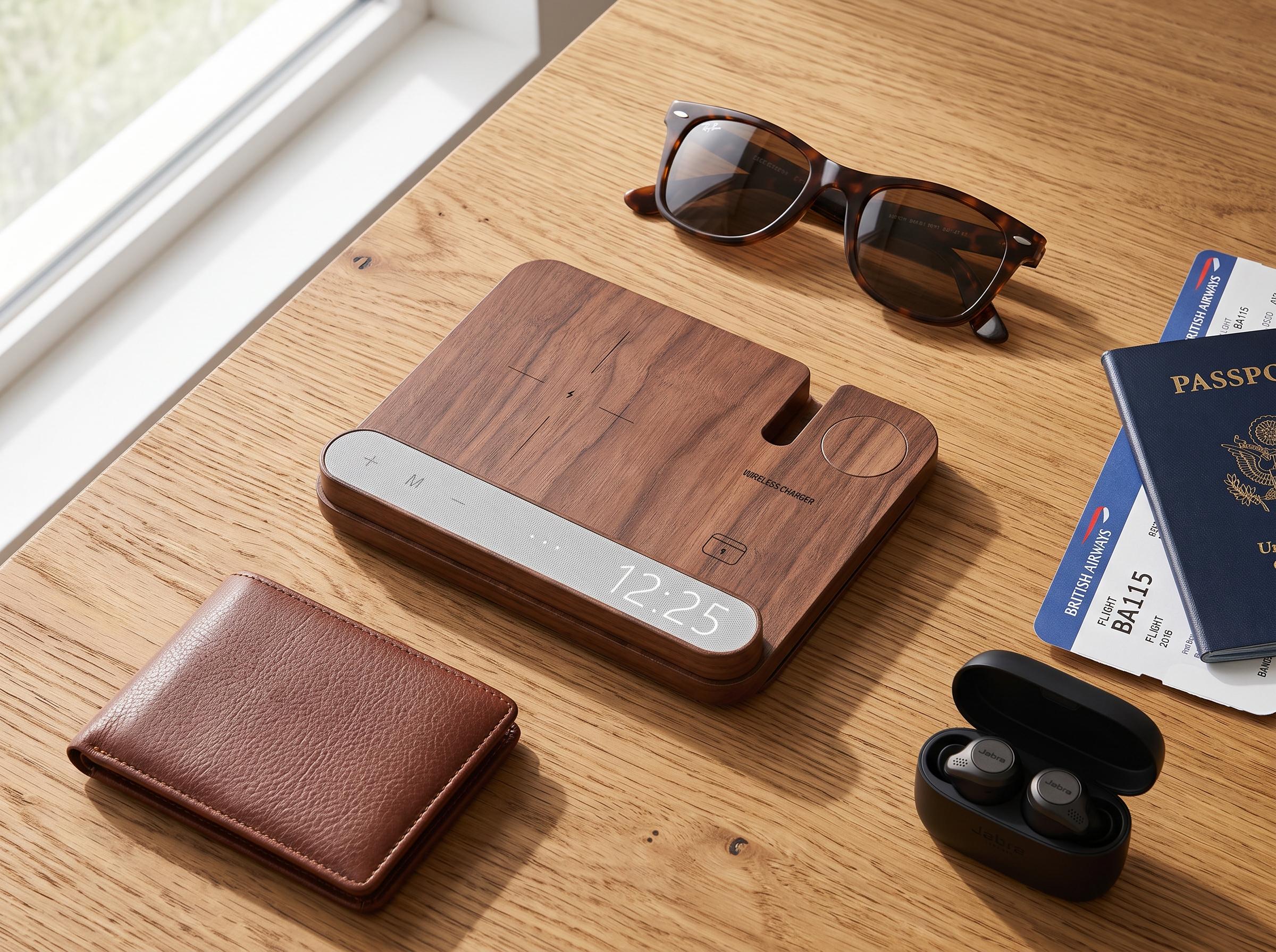 Walnut Foldable 3-in-1 Charging Station