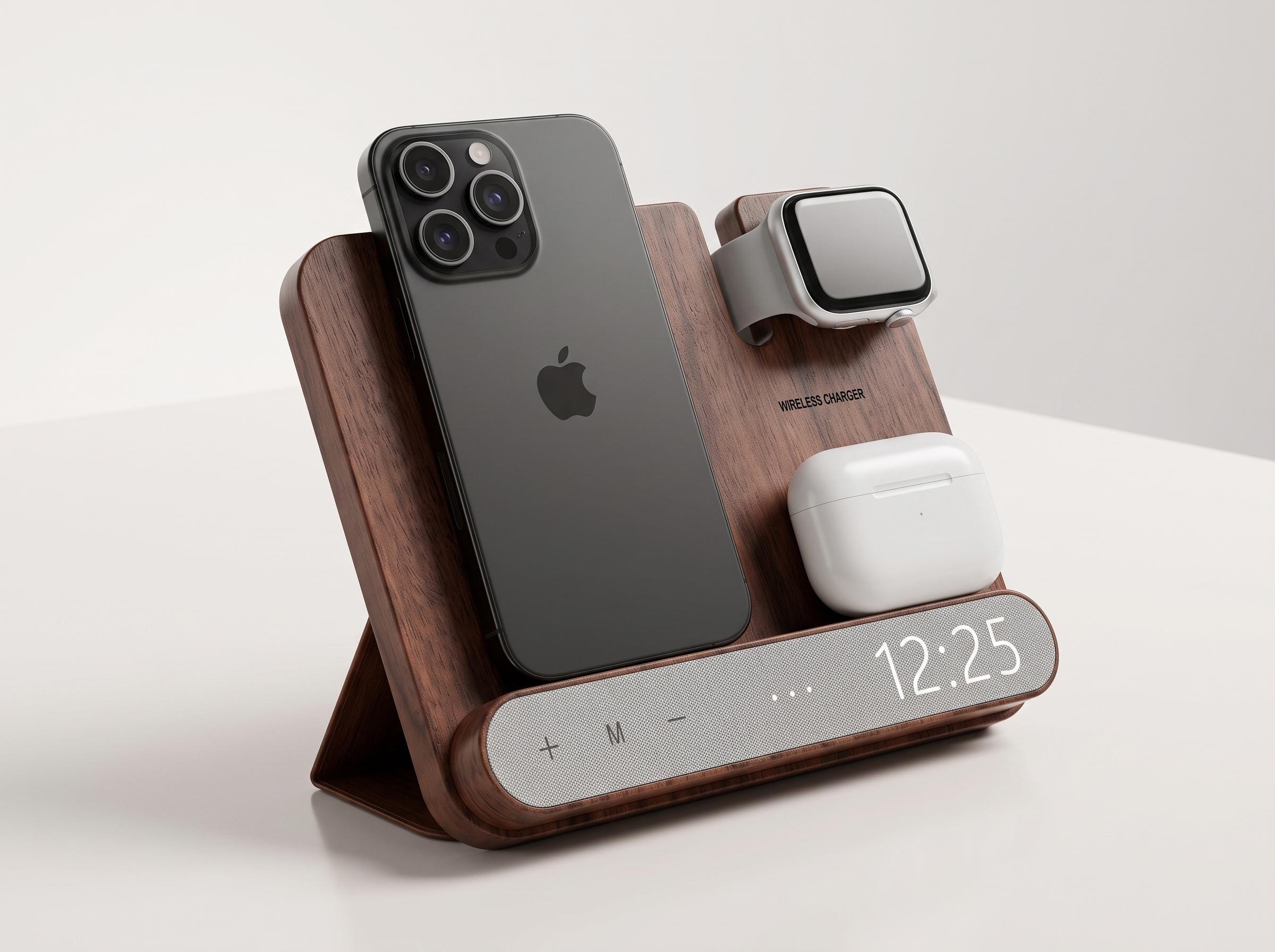Walnut Foldable 3-in-1 Charging Station