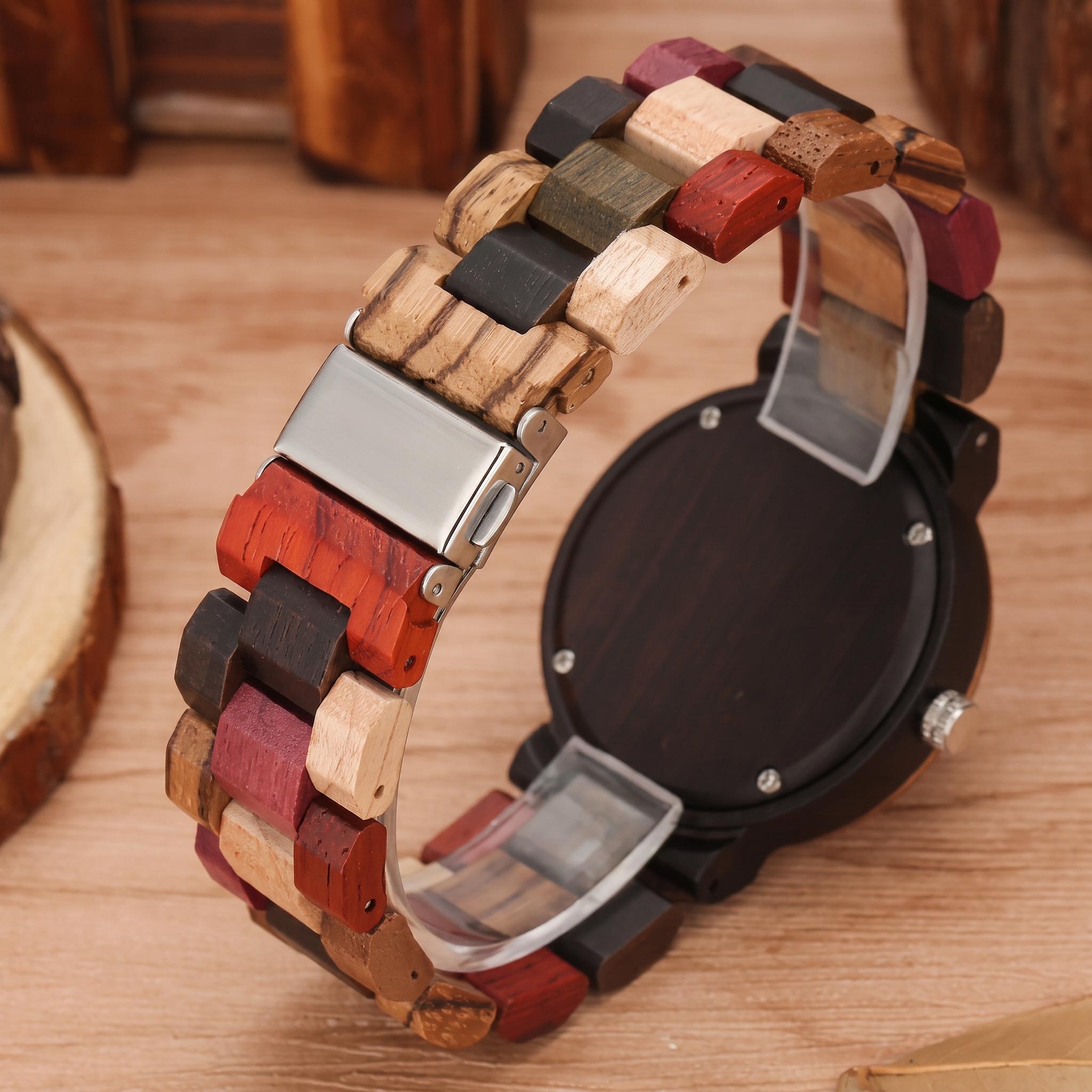 Colorful Unisex Wood Watch, Turquoise Dial