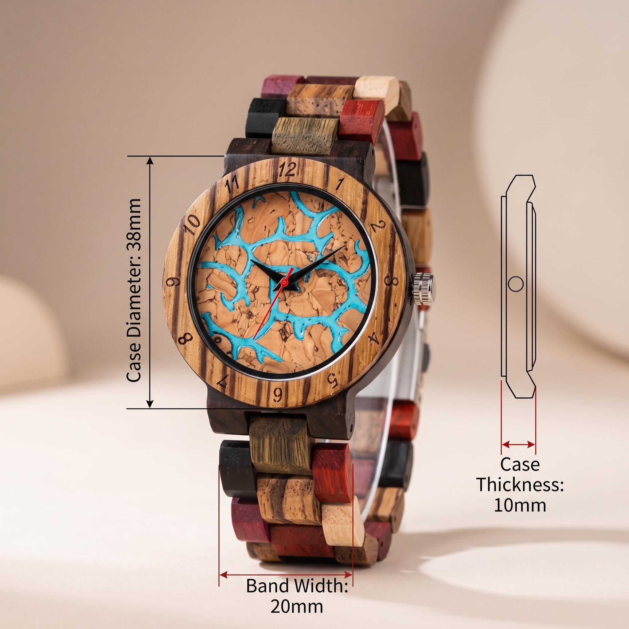 Colorful Unisex Wood Watch, Turquoise Dial