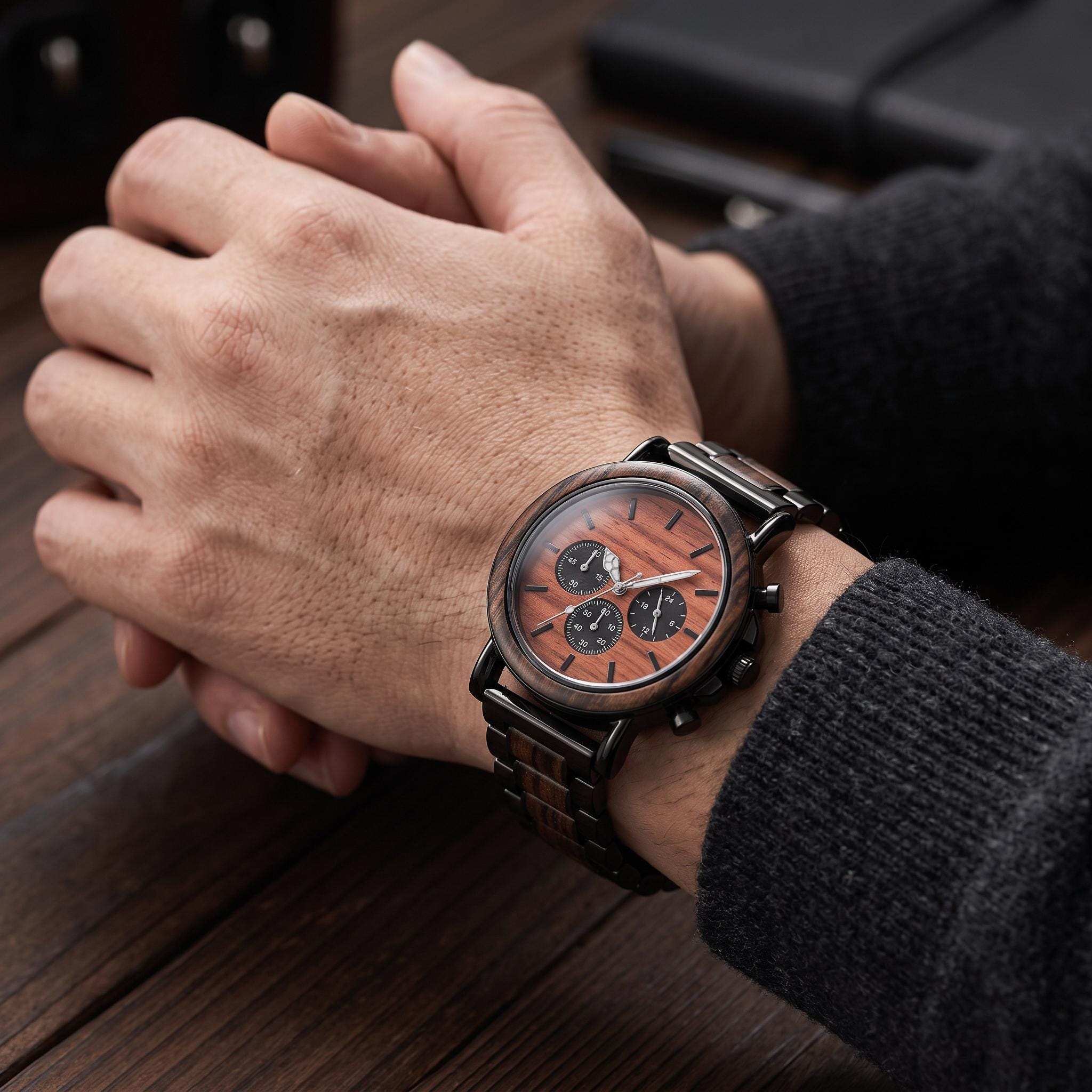 Rosewood Chronograph Watch for Men, Black Steel