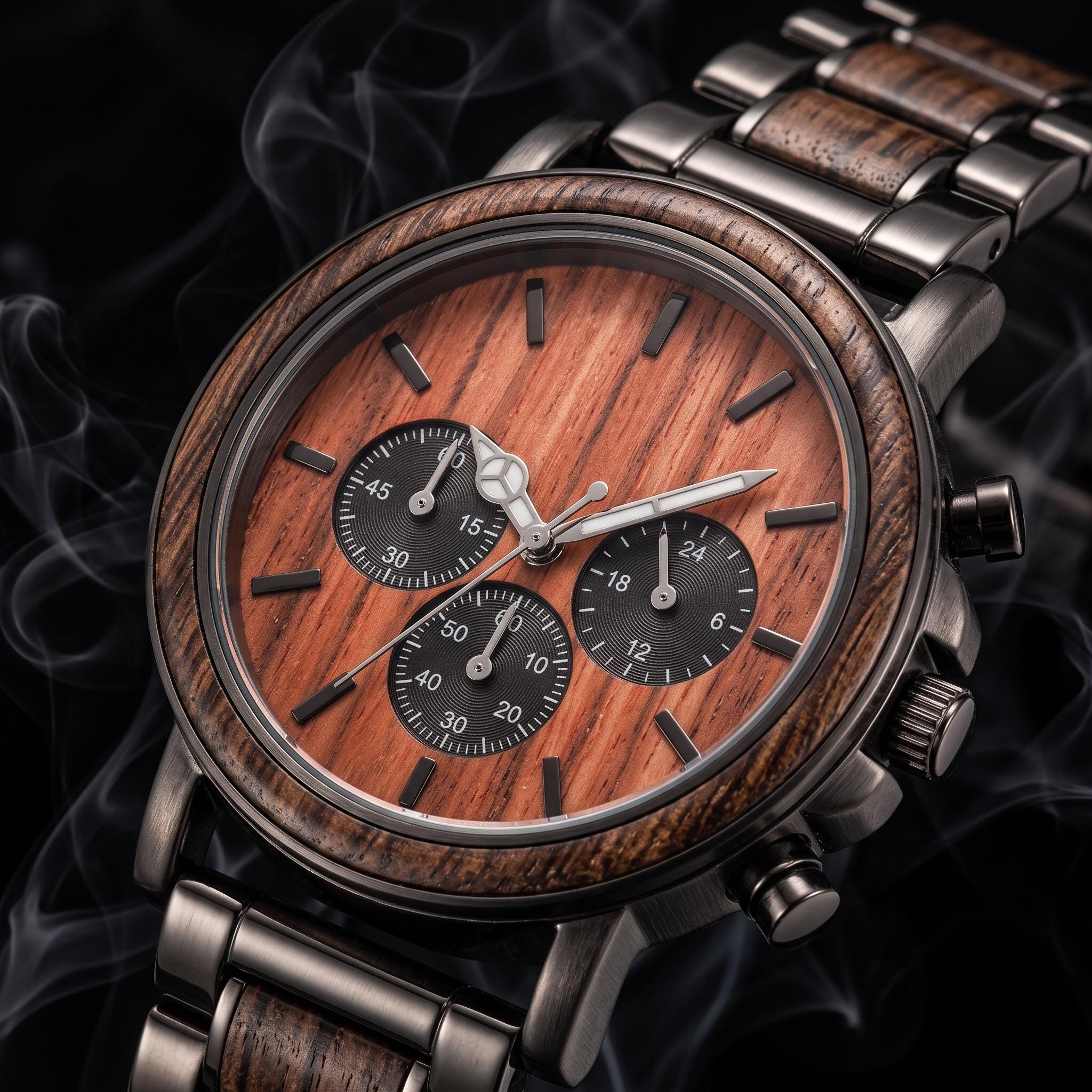 Rosewood Chronograph Watch for Men, Black Steel