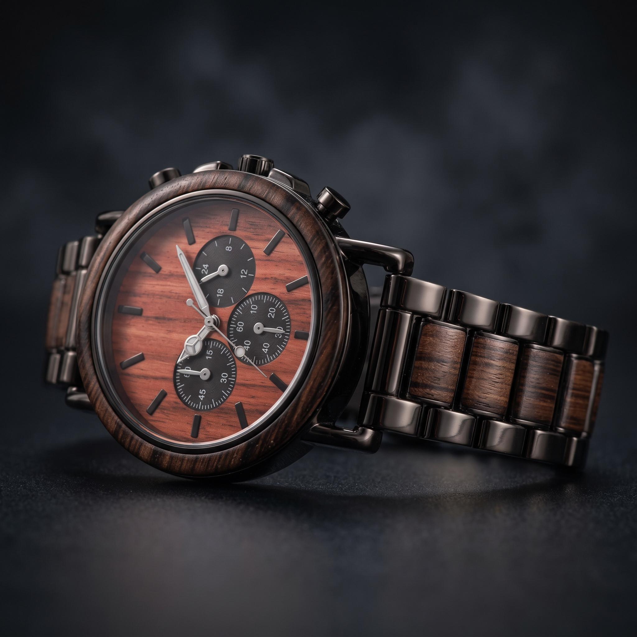 Rosewood Chronograph Watch for Men, Black Steel
