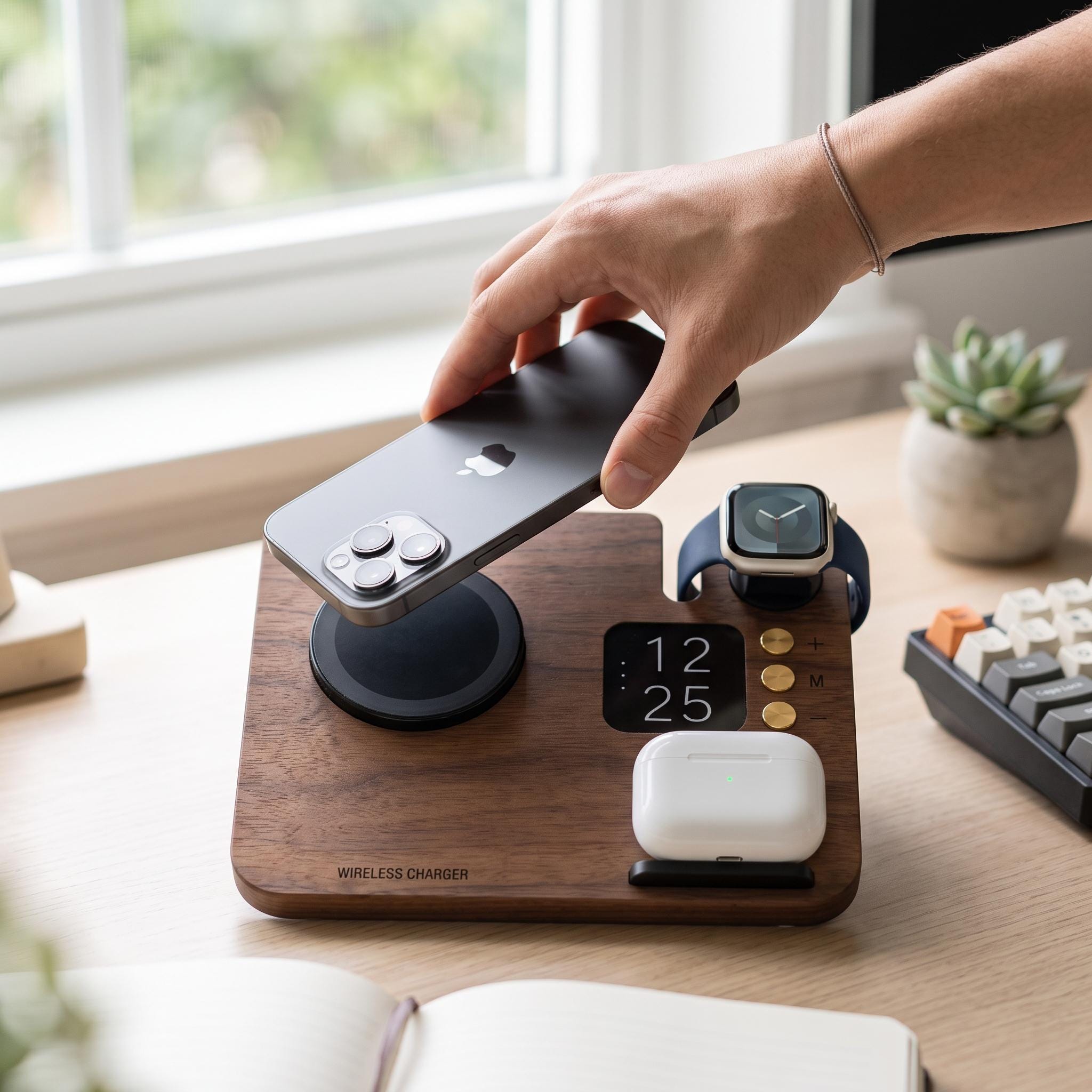 Walnut Foldable 4-in-1 Charging Station