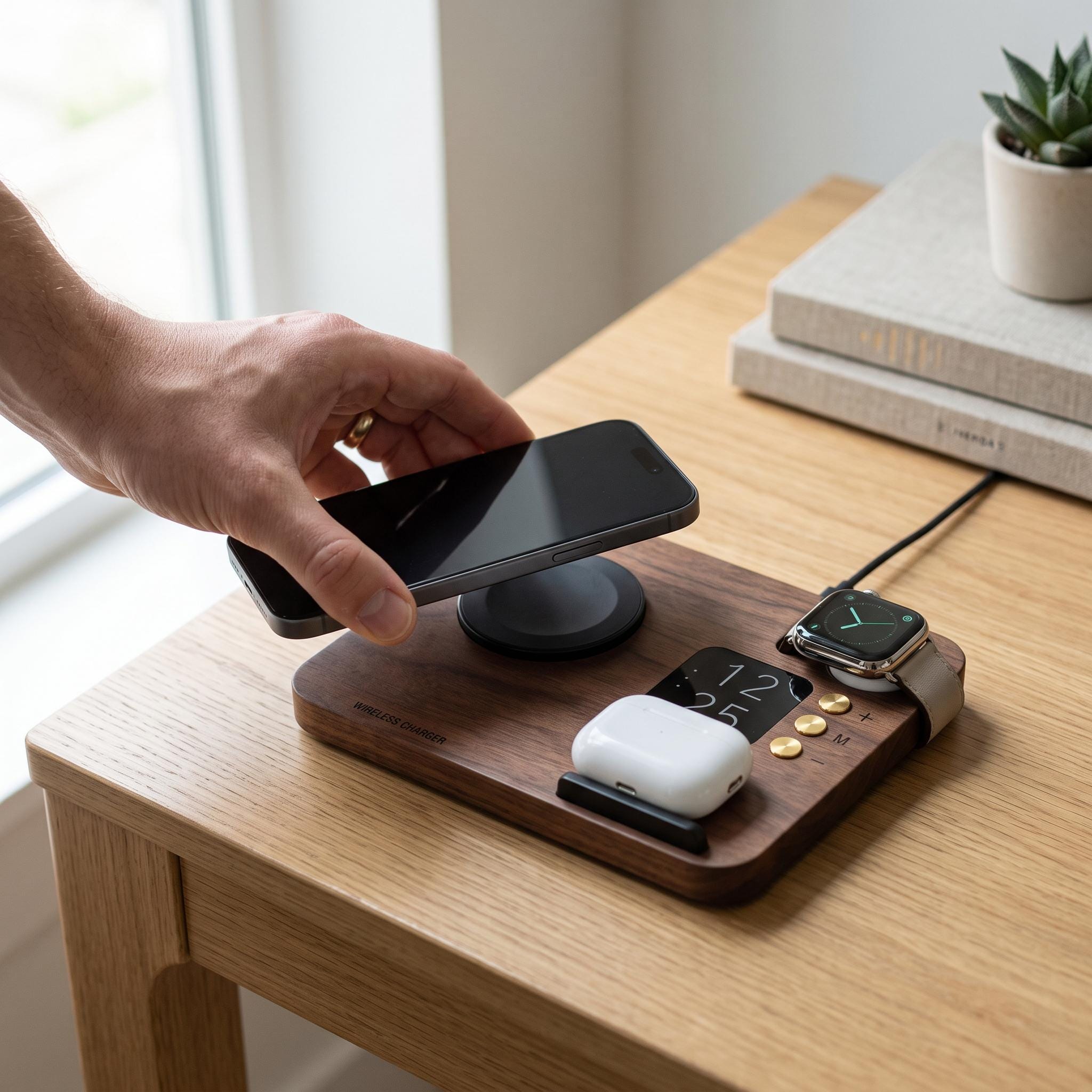Walnut Foldable 4-in-1 Charging Station