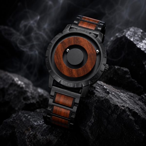 Futuristic Wood and Steel Watch for Men