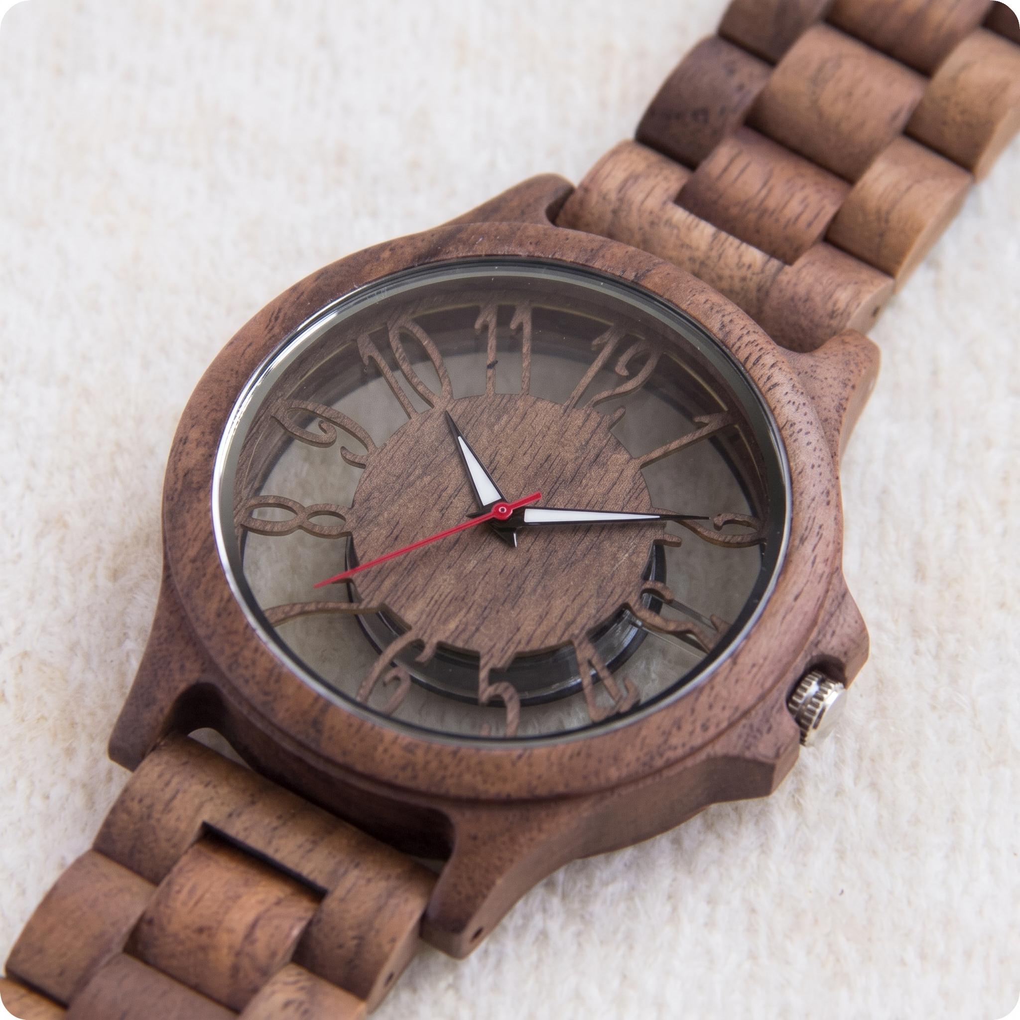 Minimalist Wooden Watch for Men, Skeleton Dial