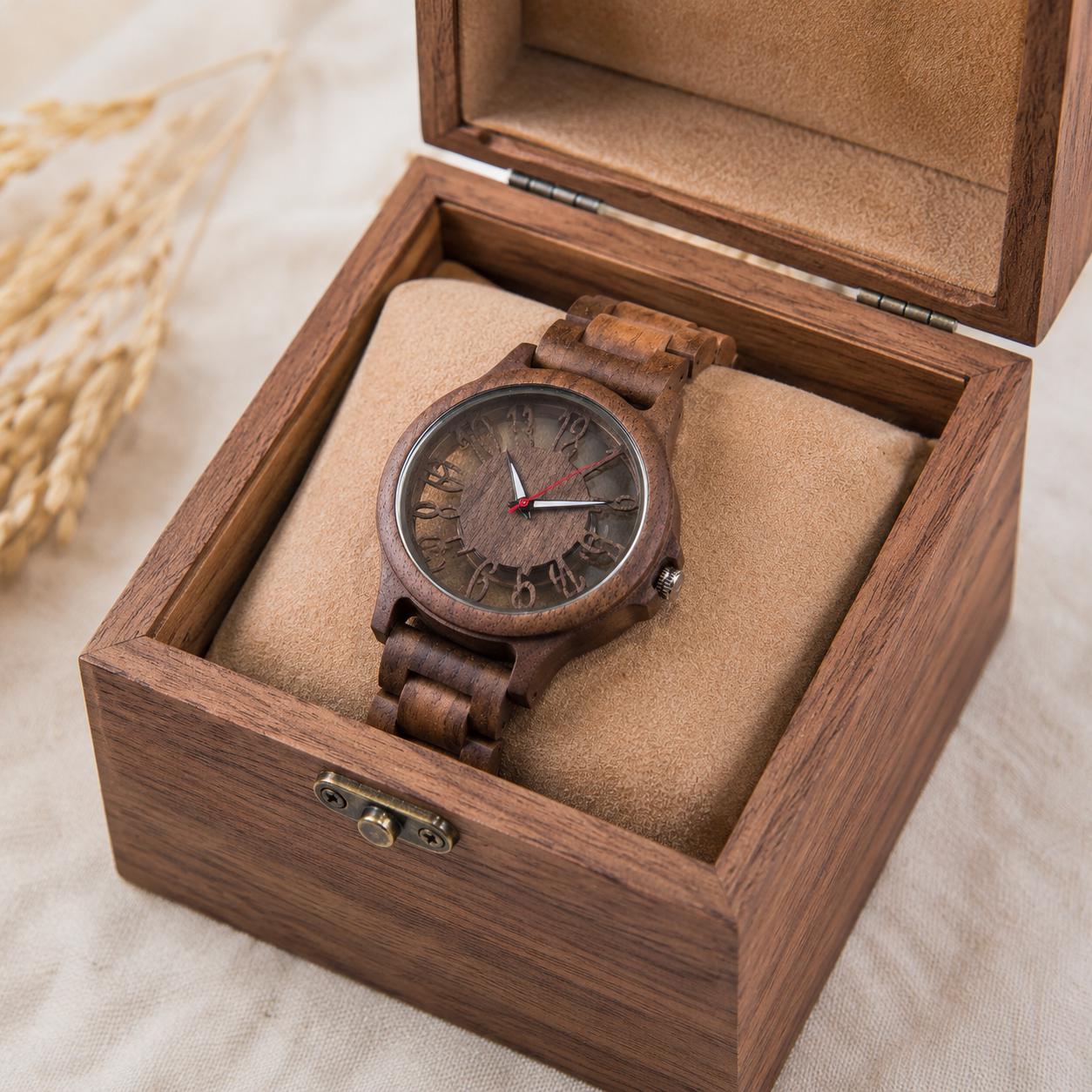 Minimalist Wooden Watch for Men, Skeleton Dial