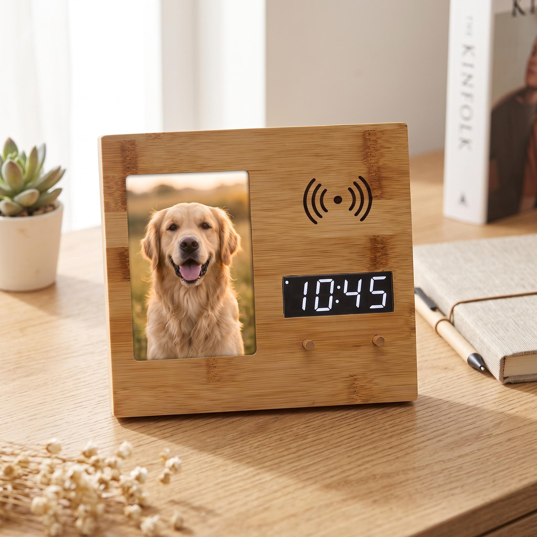 Bamboo Photo Frame Charger with Clock - Sophistaa Bedside