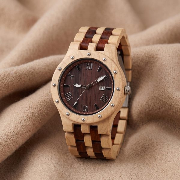 Roman Numeral Wood Watch for Men, 4 Colors