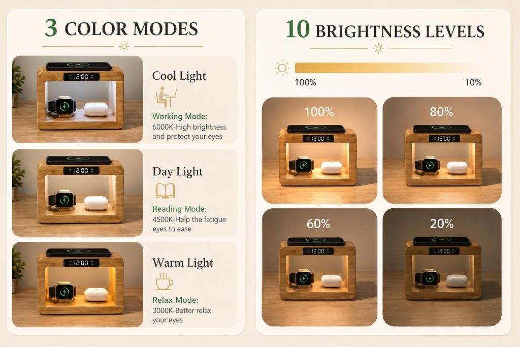 Bamboo 5-in-1 Bedside Charging Station