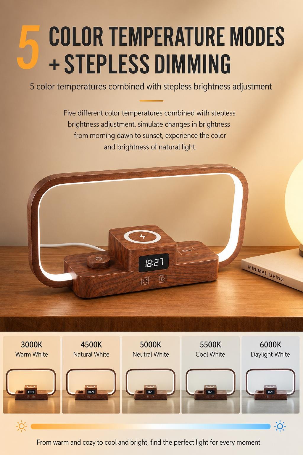 3-in-1 Charging Lamp with Clock