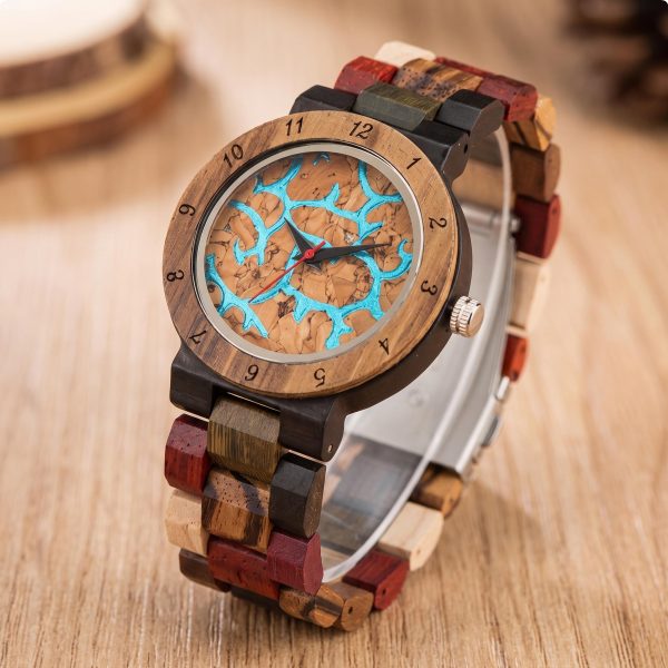 Colorful Unisex Wood Watch, Turquoise Dial