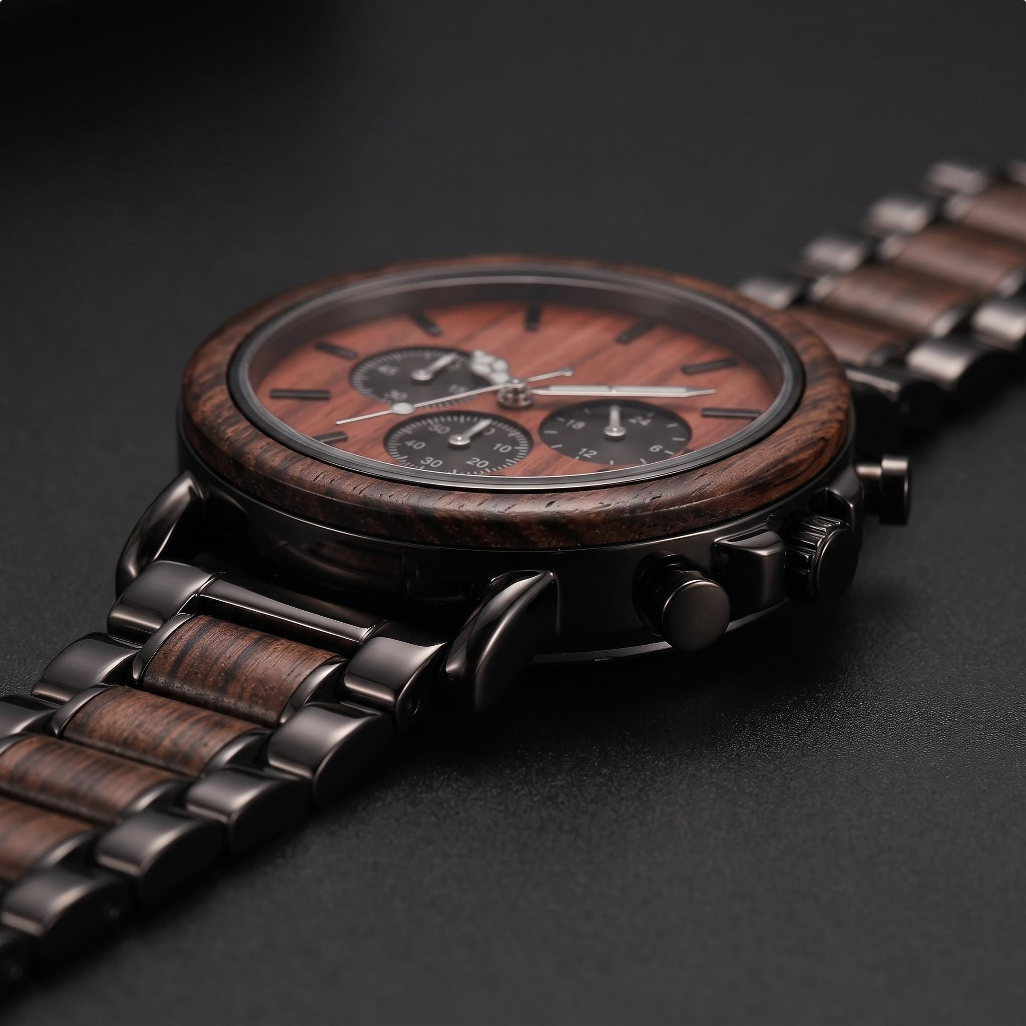 Rosewood Chronograph Watch for Men, Black Steel