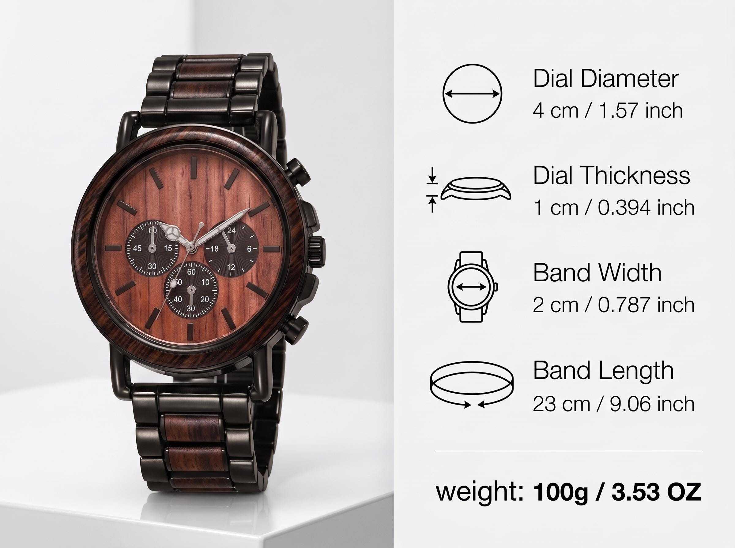 Rosewood Chronograph Watch for Men, Black Steel
