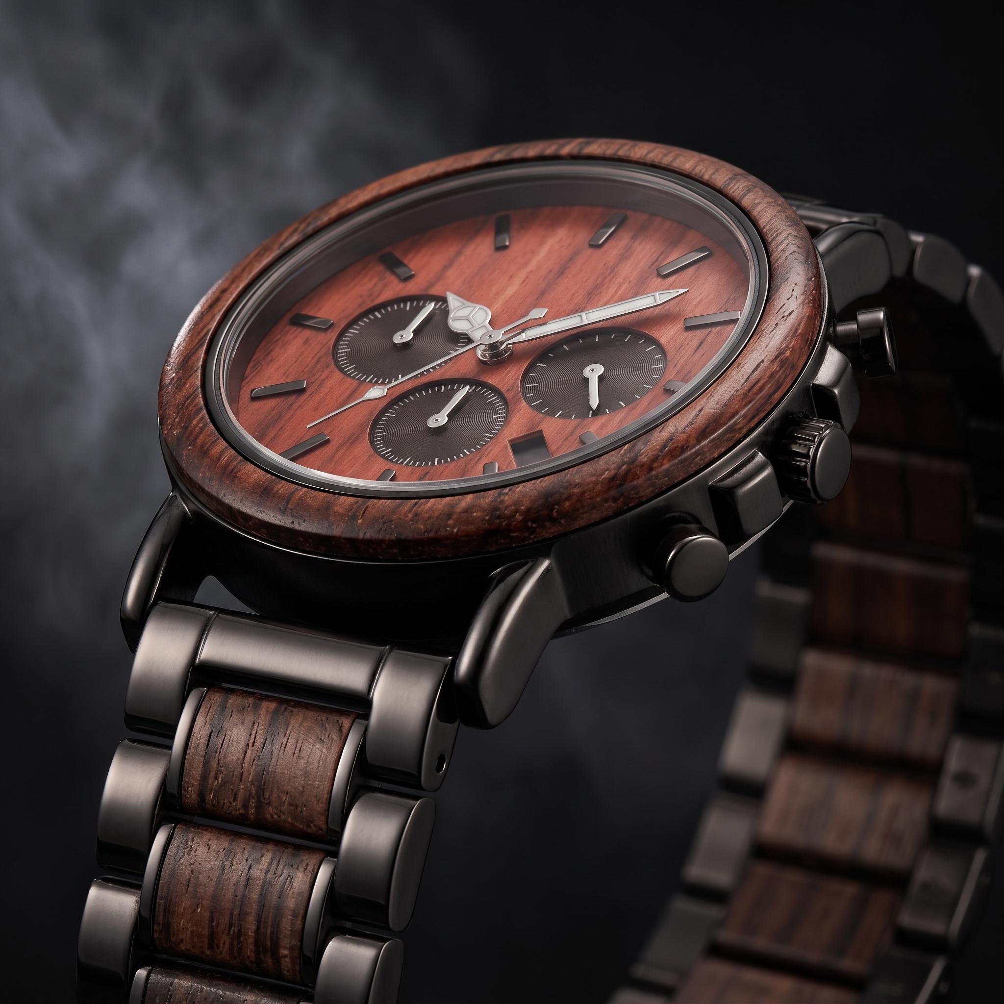 Rosewood Chronograph Watch for Men, Black Steel