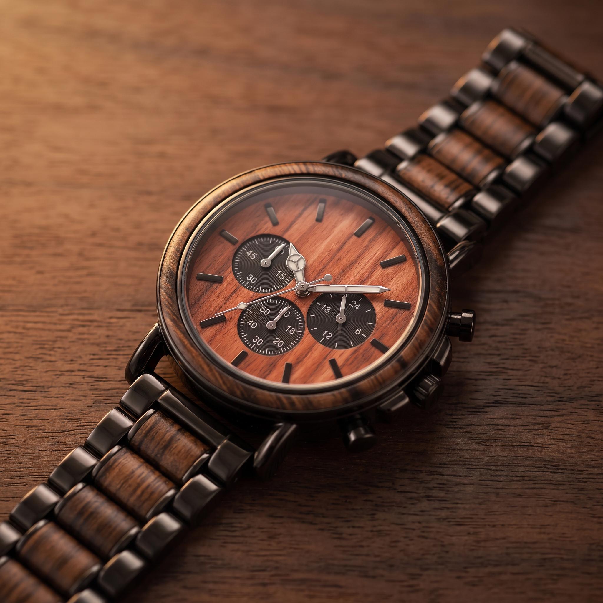 Rosewood Chronograph Watch for Men, Black Steel