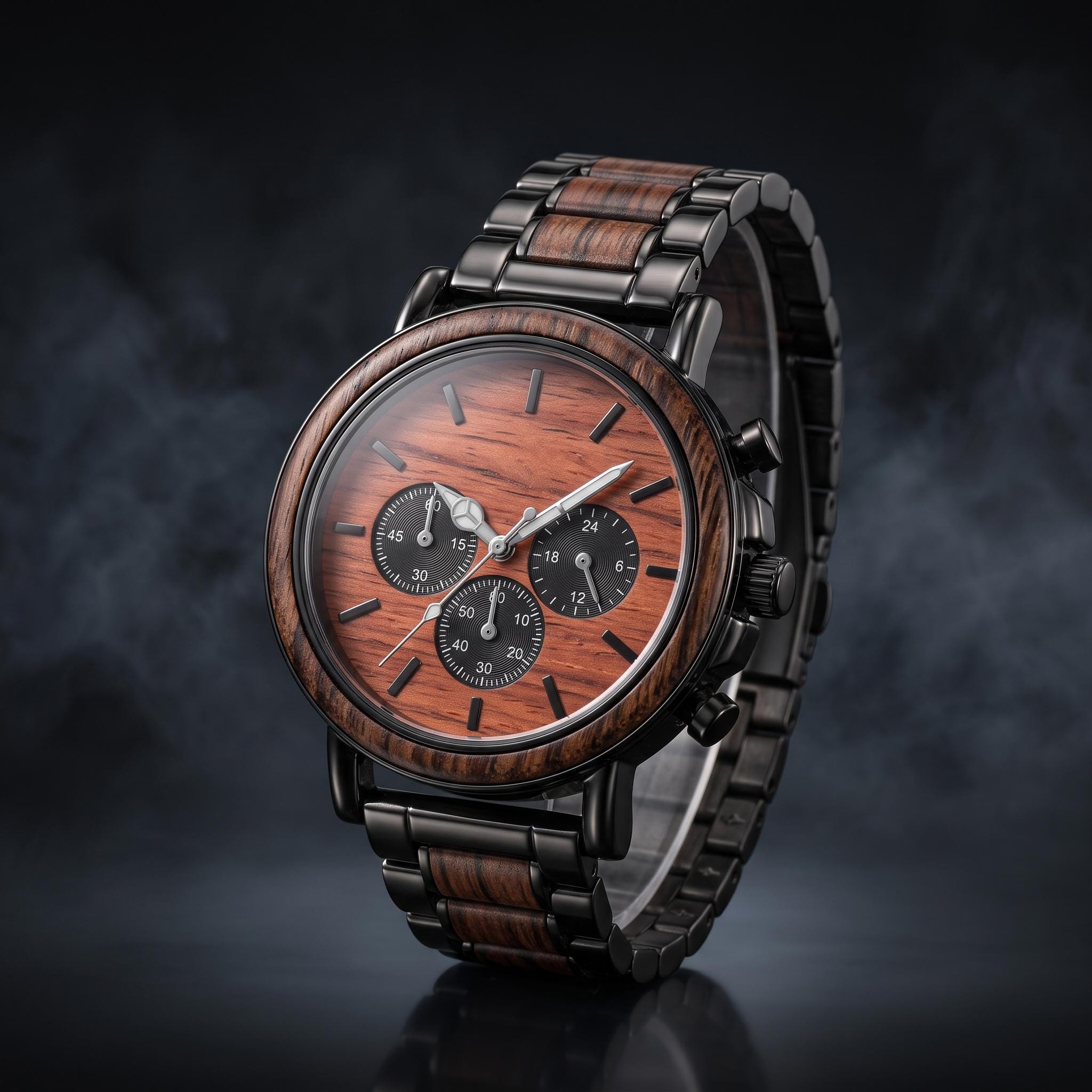Rosewood Chronograph Watch for Men, Black Steel