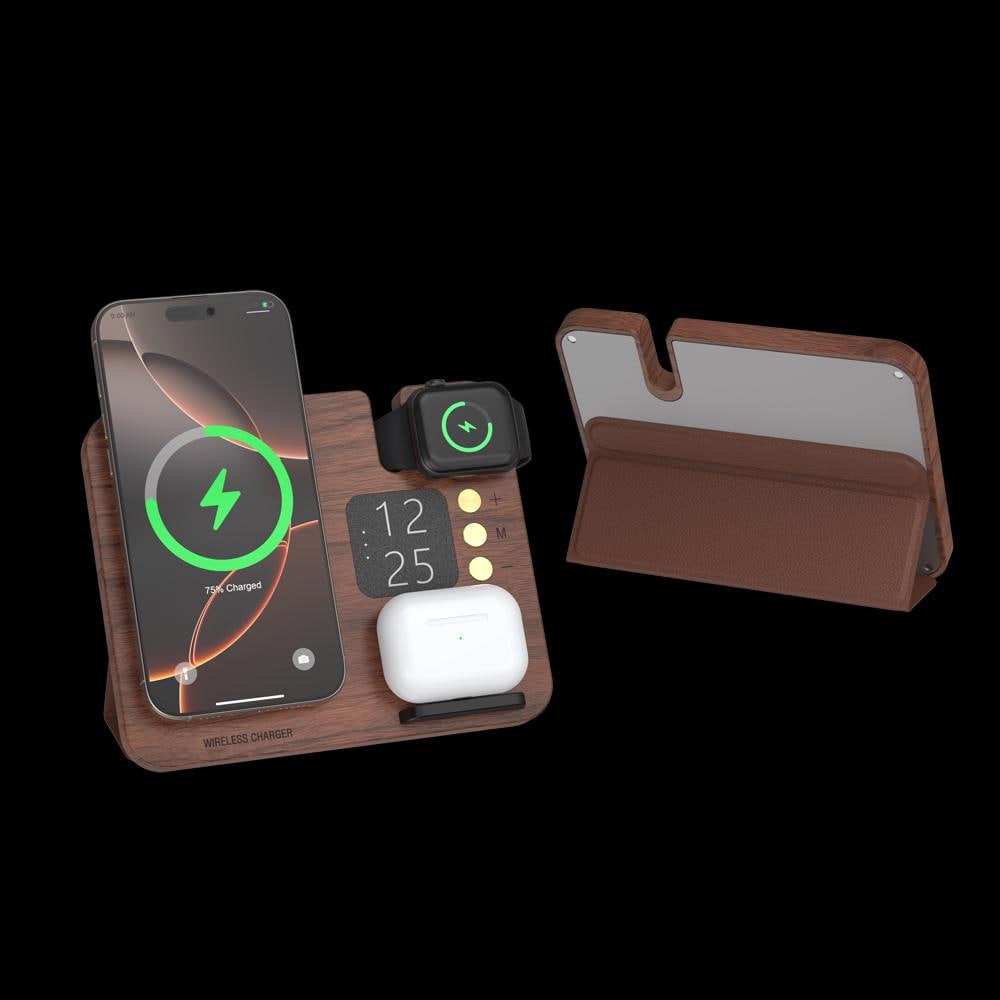 Walnut Foldable 4-in-1 Charging Station