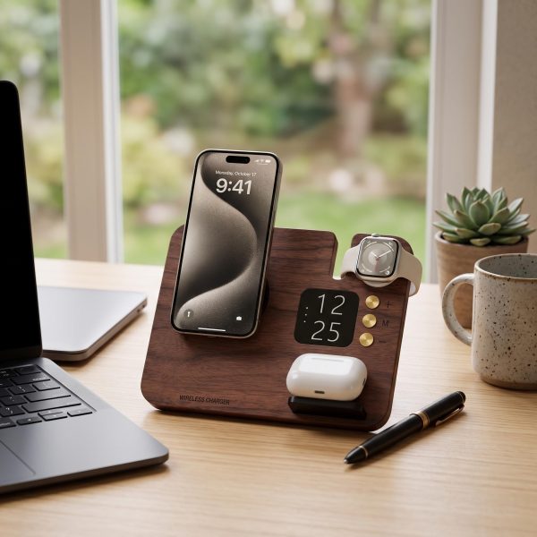 Walnut Foldable 4-in-1 Charging Station