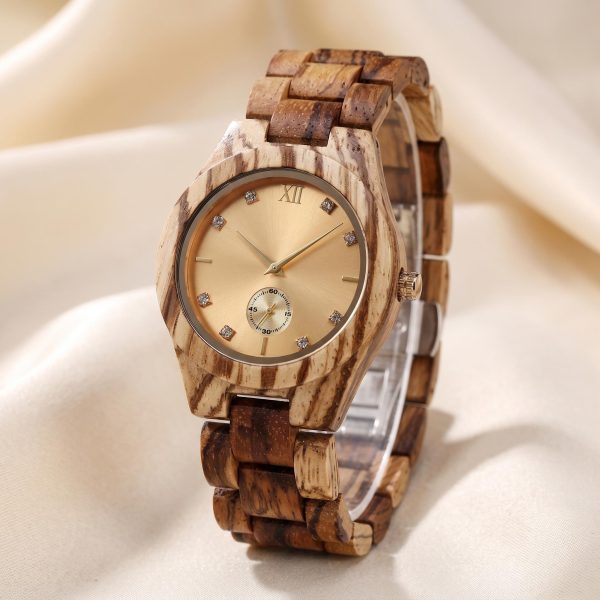 Womens Zebra Wood Watch with Crystal Markers