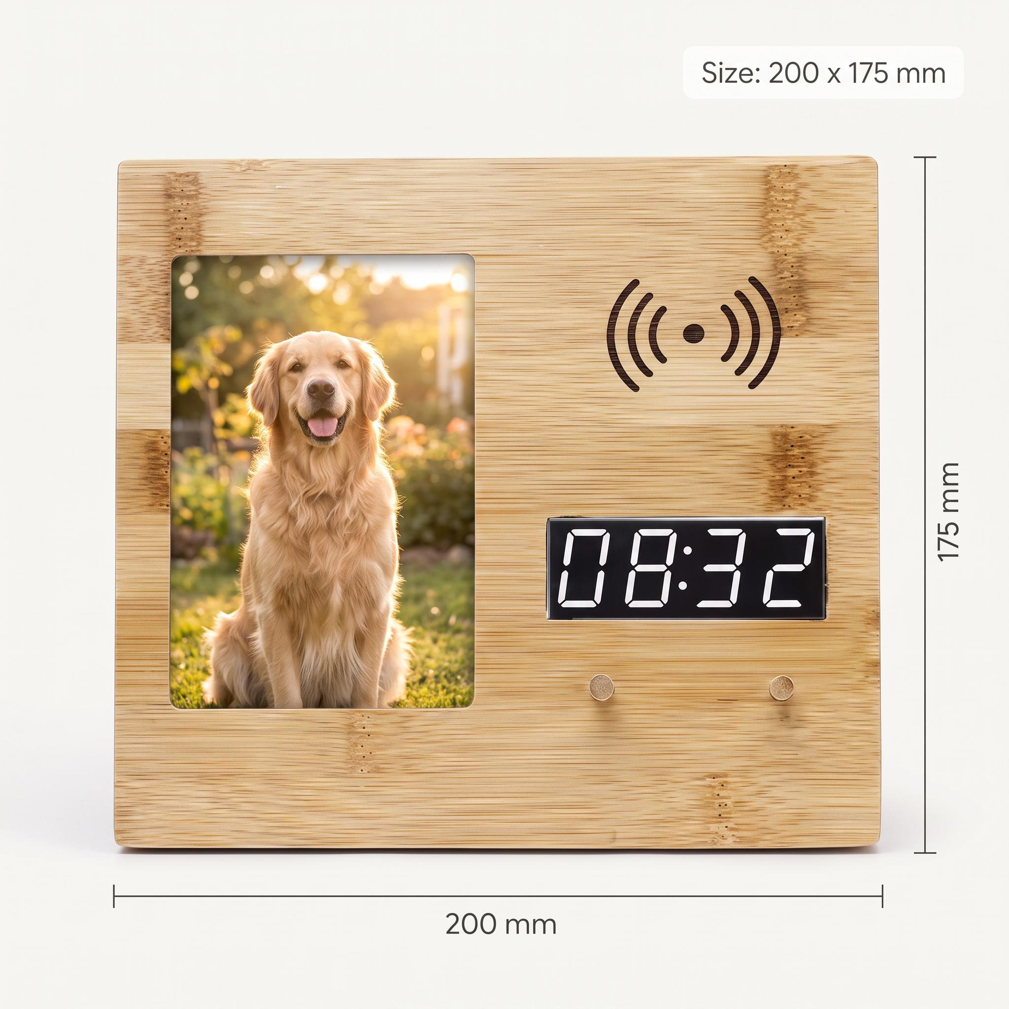 Bamboo Photo Frame Charger with Clock - Sophistaa Bedside